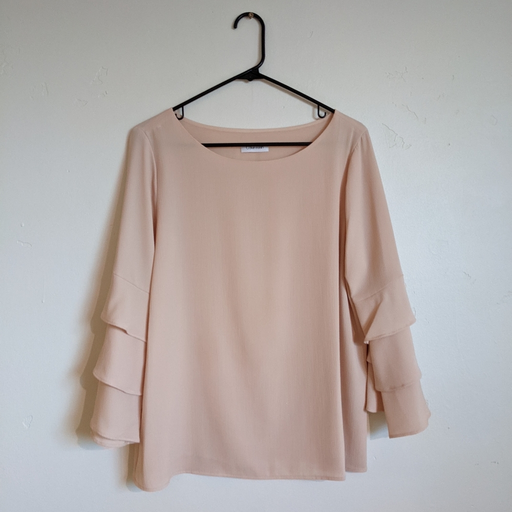 Calvin Klein Ruffle Sleeve Blouse in Soft Pink Medium